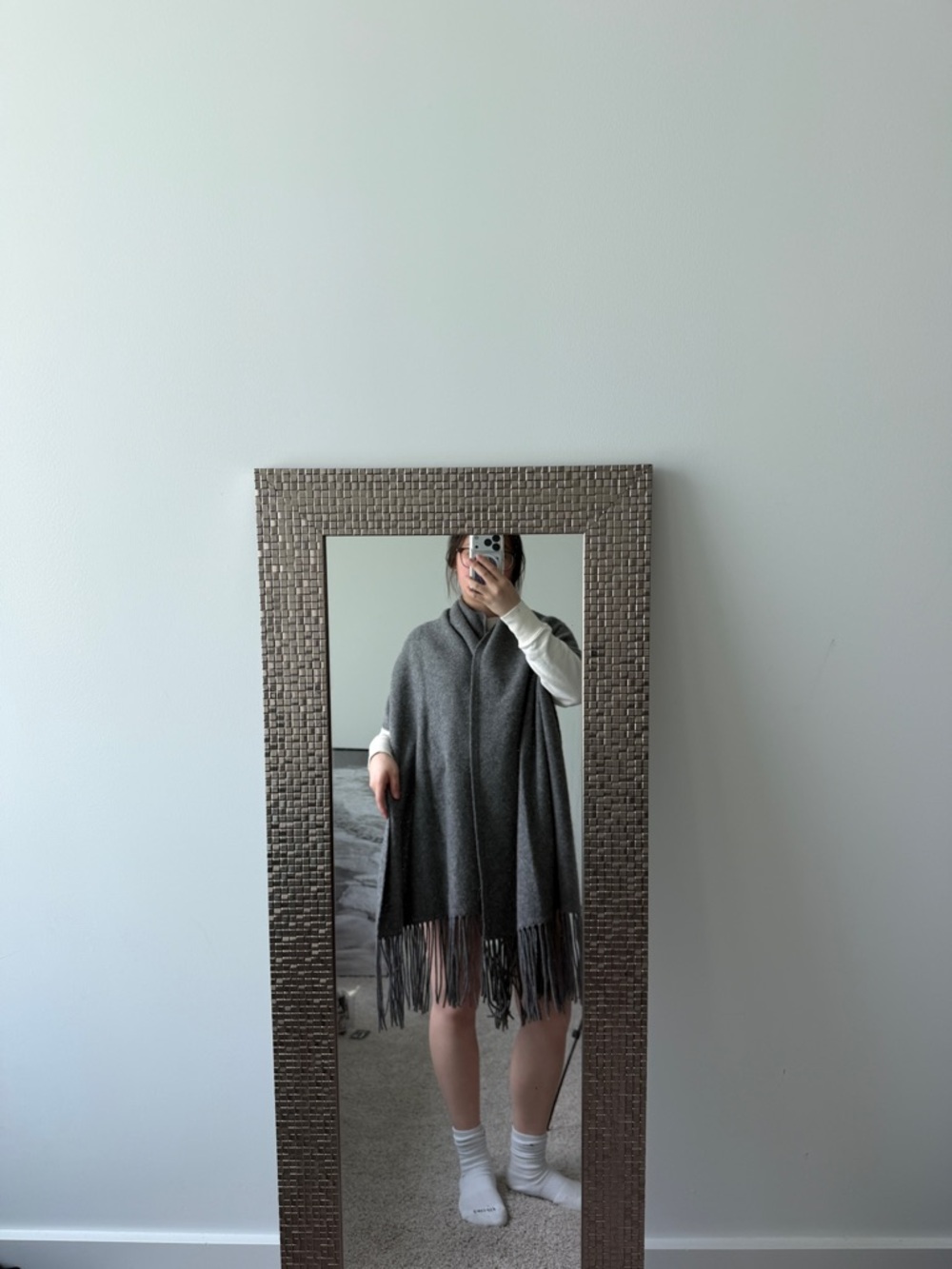 All Saints Grey Wool Blend Scarf
